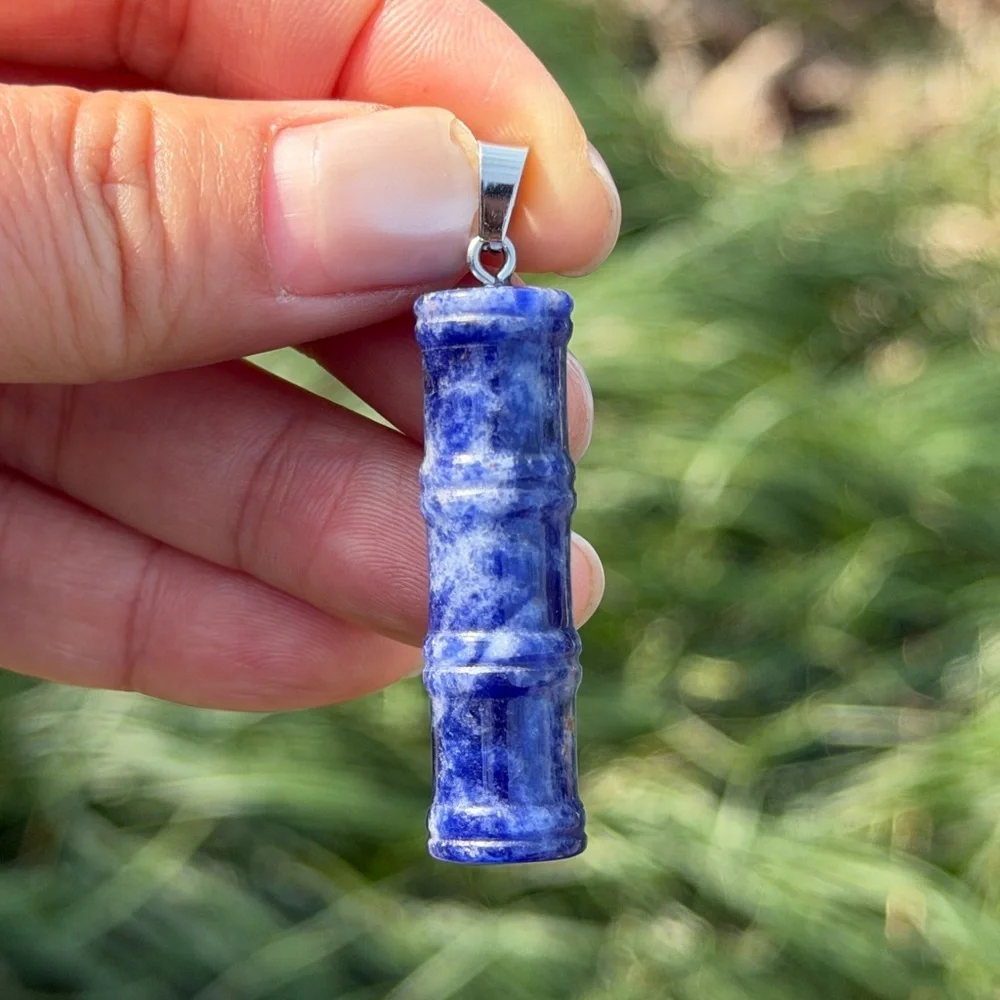 Stainless steel blue sodalite bamboo pendant 1018‎
